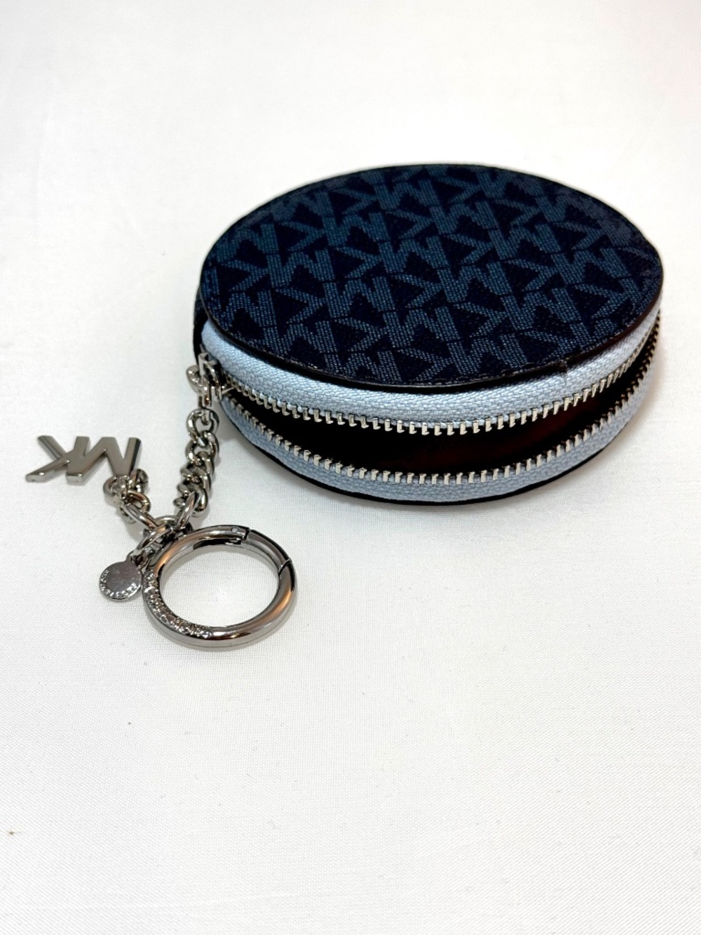 Michael Kors Jet Set Circle Bag Charm Coin Pouch Navy and Blue